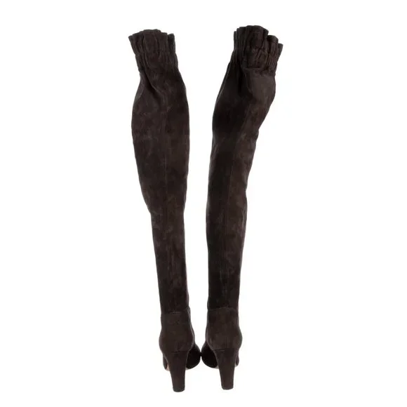 DOLCE & GABBANA suede over the knee THIGH BOOTS chocolate brown 37 6.5 scrunch - Picture 5 of 9